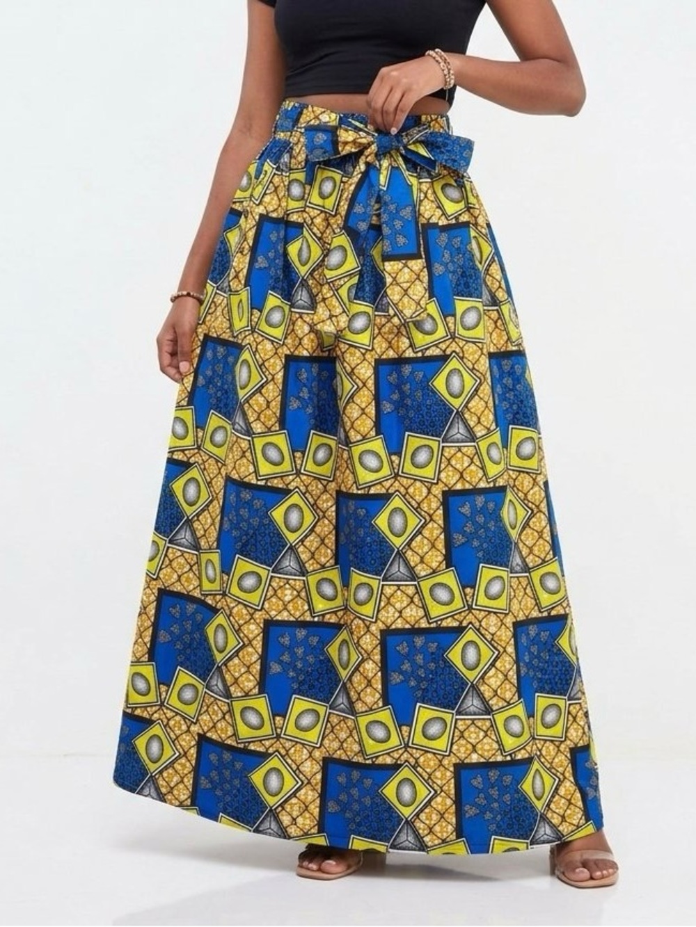 Vibrant Blue and Yellow African Print Ankara Maxi Skirt One Size